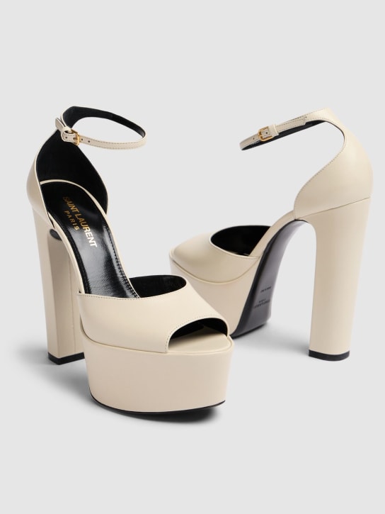 Saint Laurent: 95mm Jodie leather platform sandals - Pearl - women_1 | Luisa Via Roma