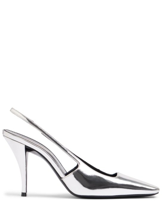 Saint Laurent: Zapatos de tacón de piel metalizada 90mm - Plata - women_0 | Luisa Via Roma
