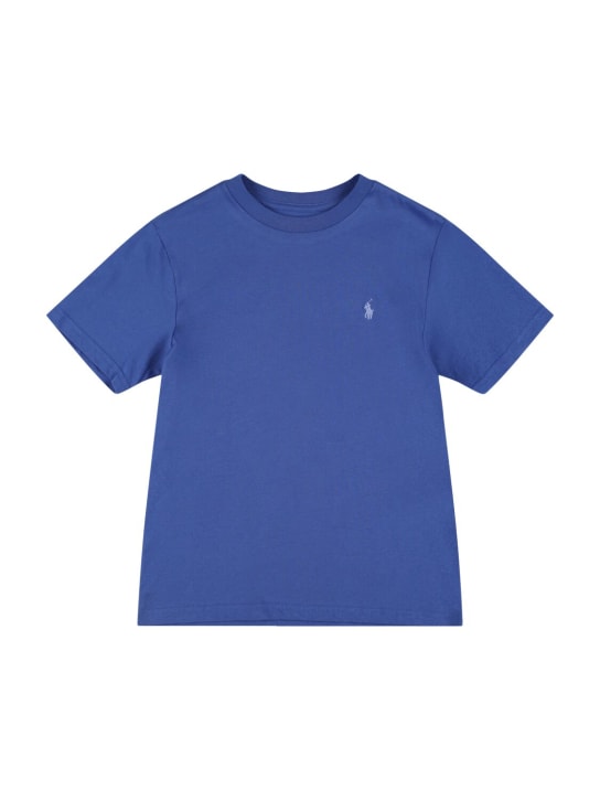 Polo Ralph Lauren: Camiseta de jersey de algodón con logo bordado - Azul Claro - kids-boys_0 | Luisa Via Roma