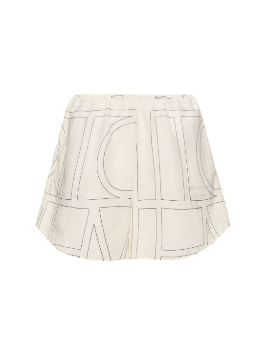 Toteme: Monogram cotton blend pajama shorts - White/Black - women_0 | Luisa Via Roma