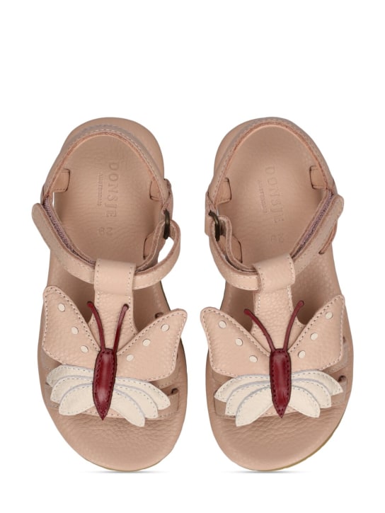 Donsje: Sandales en cuir avec patch papillon - Rose - kids-girls_1 | Luisa Via Roma