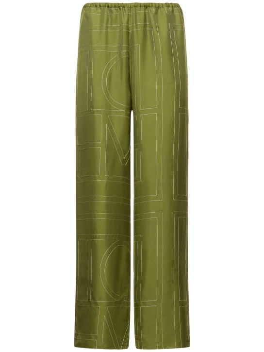 Toteme: Monogram silk pajama pants - Green - women_0 | Luisa Via Roma