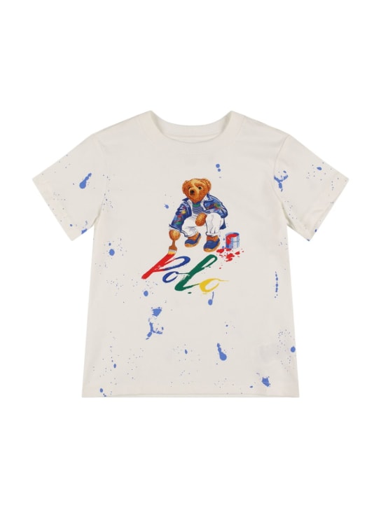 Polo Ralph Lauren: T-shirt in jersey di cotone stampato - Bianco/Multi - kids-boys_0 | Luisa Via Roma