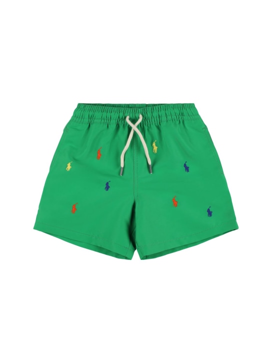 Polo Ralph Lauren: Short de bain en nylon recyclé à logo - Vert - kids-boys_0 | Luisa Via Roma