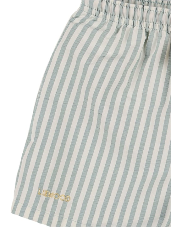 Liewood: Striped print nylon swim shorts - Green/White - kids-boys_1 | Luisa Via Roma
