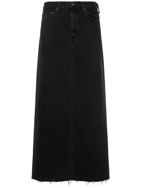 Agolde: Hilla cotton denim long skirt - Siyah - women_0 | Luisa Via Roma