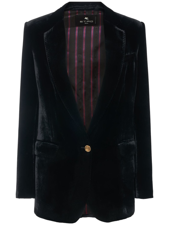 Etro: Velvet single breast jacket - Black - women_0 | Luisa Via Roma