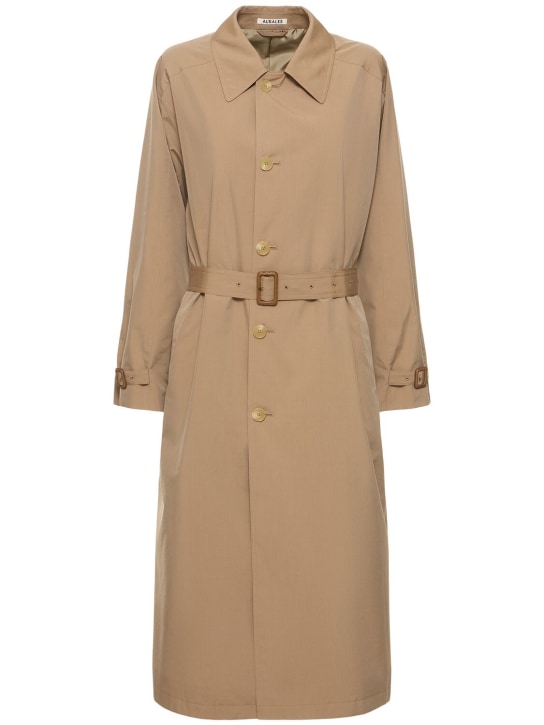 AURALEE: Trench-coat long en batiste de coton avec ceinture - Brown Chambray - women_0 | Luisa Via Roma