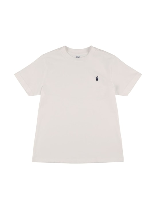 Polo Ralph Lauren: T-shirt in jersey di cotone con logo ricamato - Bianco - kids-girls_0 | Luisa Via Roma