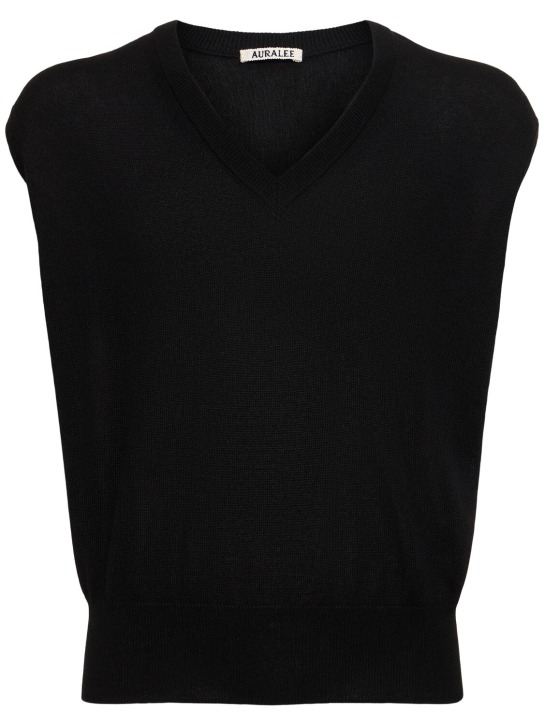 AURALEE: Silk & cashmere knit V-neck vest - Siyah - men_0 | Luisa Via Roma