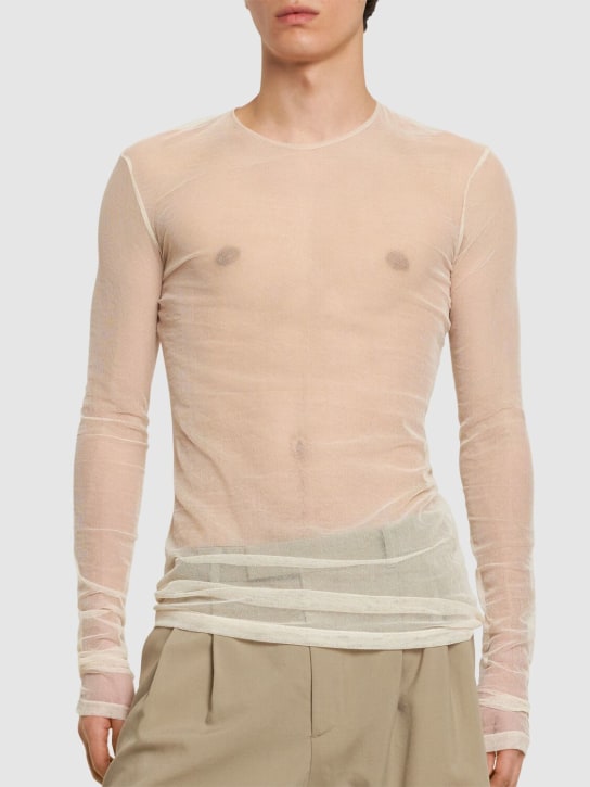 Dolce&Gabbana: Tulle long sleeve crewneck t-shirt - White - men_2 | Luisa Via Roma