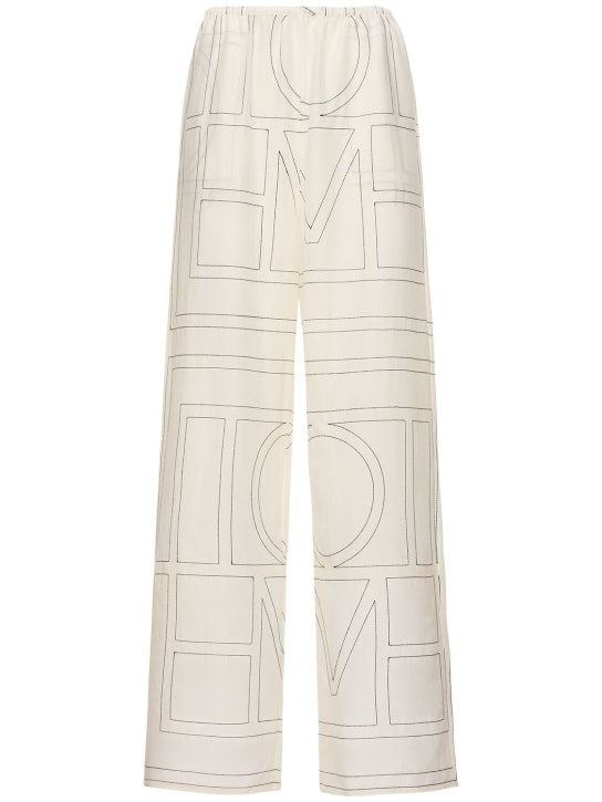 Toteme: Monogram cotton blend pajama pants - White/Black - women_0 | Luisa Via Roma