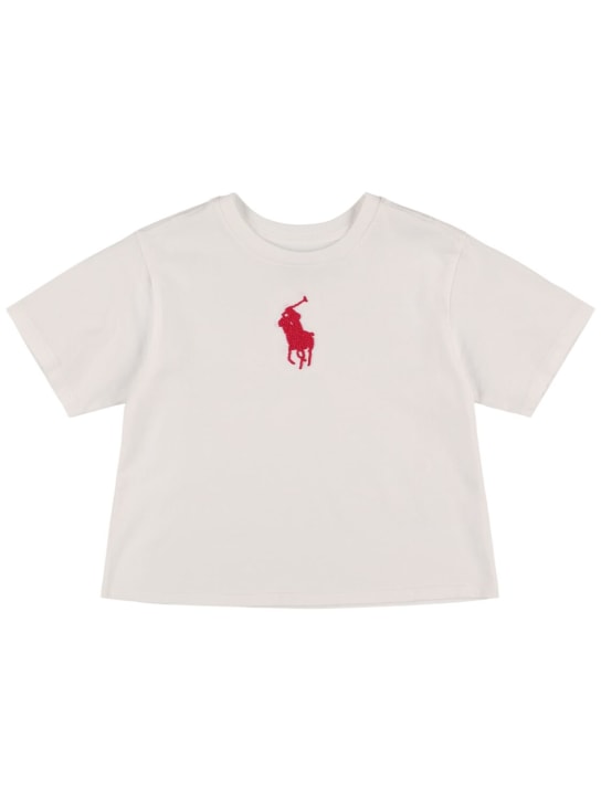 Ralph Lauren: T-shirt en jersey de coton à logo brodé - Blanc - kids-girls_0 | Luisa Via Roma