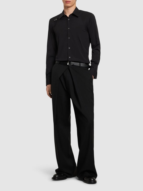 Alexander McQueen: Stretch cotton shirt w/ harness - Black - men_1 | Luisa Via Roma