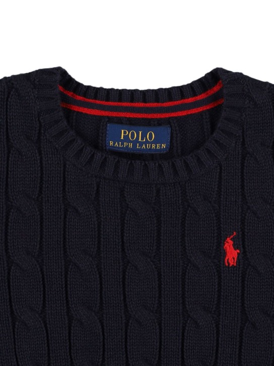 Polo Ralph Lauren: Suéter de punto trenzado de algodón con logo - Azul Oscuro - kids-boys_1 | Luisa Via Roma