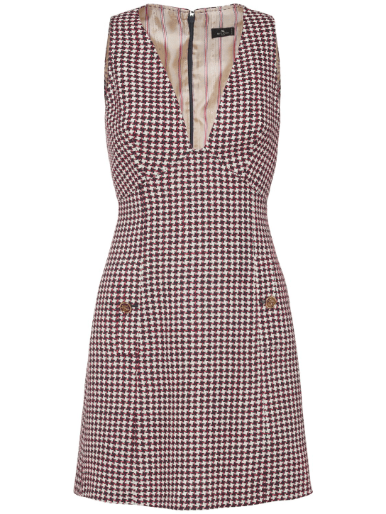 Etro: Wool blend suiting sleeveless mini dress - Bordeaux/Green - women_0 | Luisa Via Roma