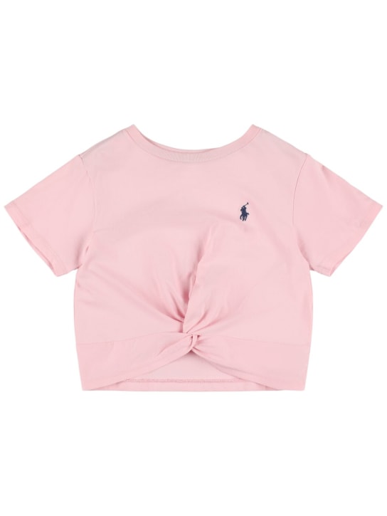 Polo Ralph Lauren: Besticktes T-Shirt aus Baumwolljersey - Rosa - kids-girls_0 | Luisa Via Roma