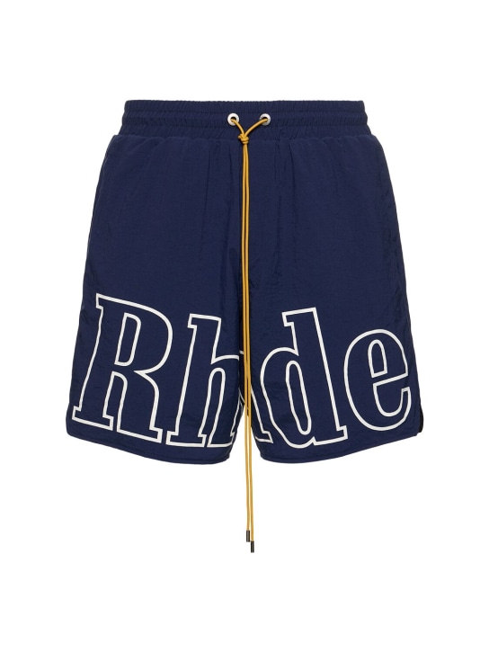 RHUDE: Shorts con logo - Navy - men_0 | Luisa Via Roma
