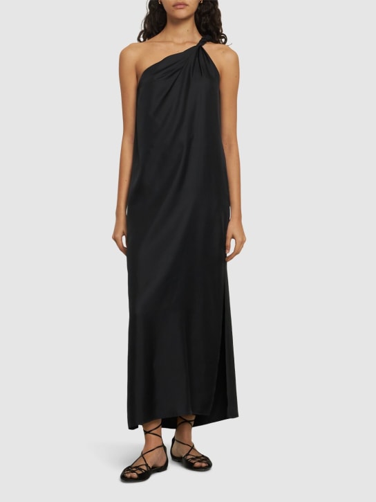 Loulou Studio: Adela asymmetric silk midi dress - Black - women_1 | Luisa Via Roma