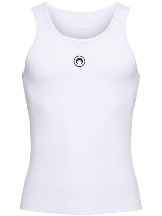 Marine Serre: Logo cotton blend rib tank top - Beyaz - men_0 | Luisa Via Roma