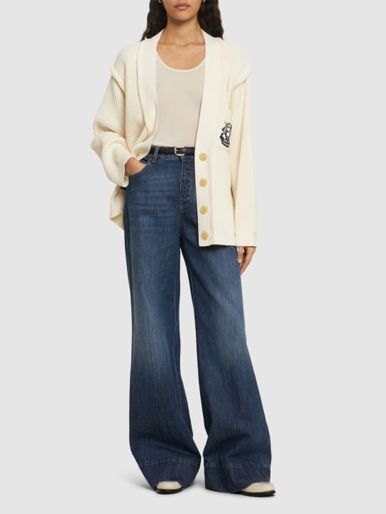 Victoria Beckham: Relaxed fit cotton & silk knit cardigan - White - women_1 | Luisa Via Roma