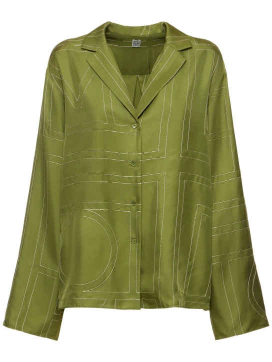 Toteme: Monogram silk pajama top - Green - women_0 | Luisa Via Roma