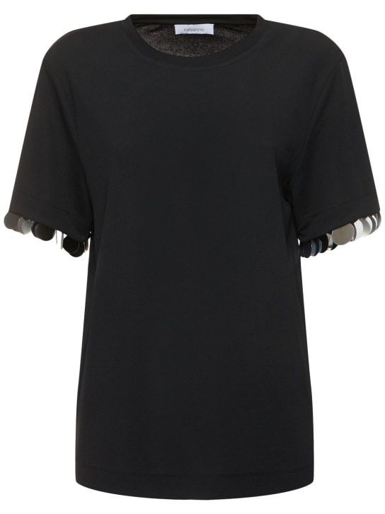 Rabanne: Camiseta de crepé de jersey - Negro - women_0 | Luisa Via Roma