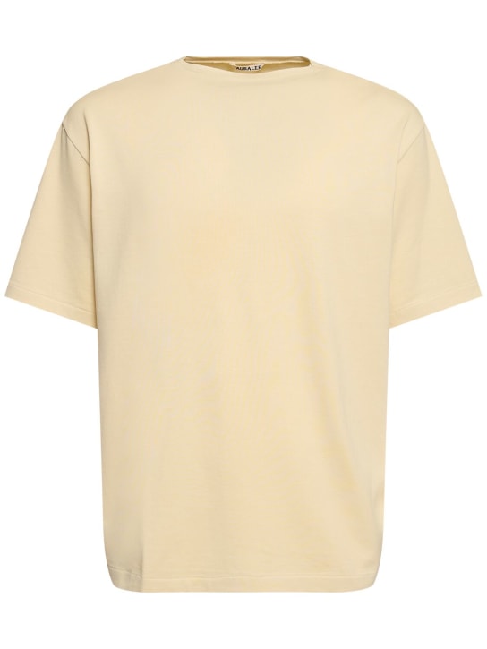 AURALEE: T-Shirt aus Baumwollstrick - Hellgelb - men_0 | Luisa Via Roma