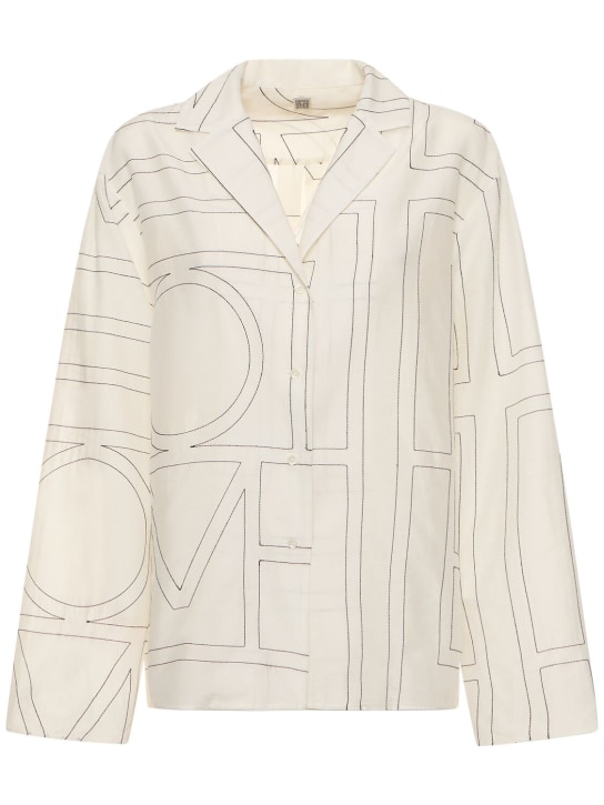 Toteme: Monogram cotton blend pajama shirt - White/Black - women_0 | Luisa Via Roma