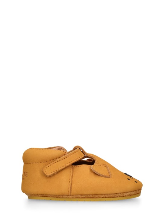 Donsje: Lion leather pre-walker shoes - Brown - kids-girls_0 | Luisa Via Roma