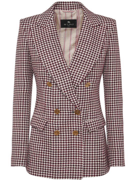 Etro: Wool blend suiting double breast jacket - Bordeaux/Green - women_0 | Luisa Via Roma