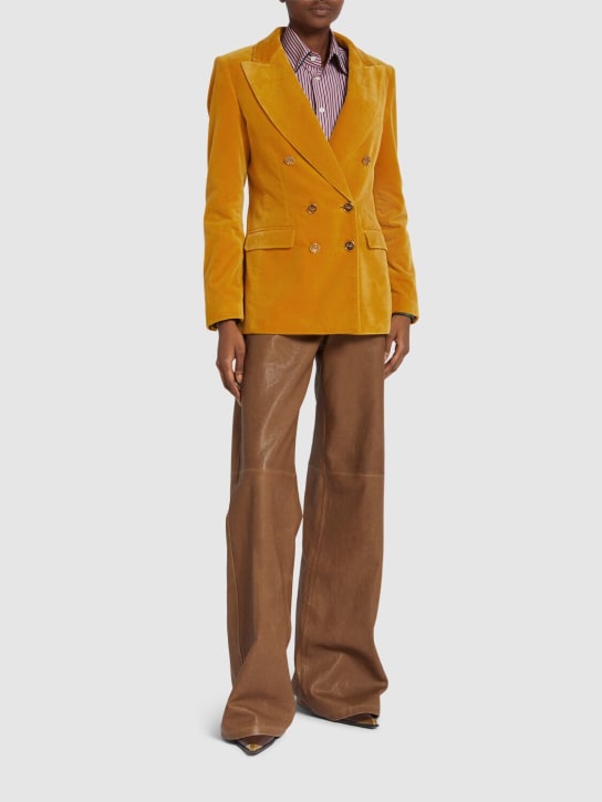 Etro: 天鹅绒双排扣夹克 - 黄色 - women_1 | Luisa Via Roma