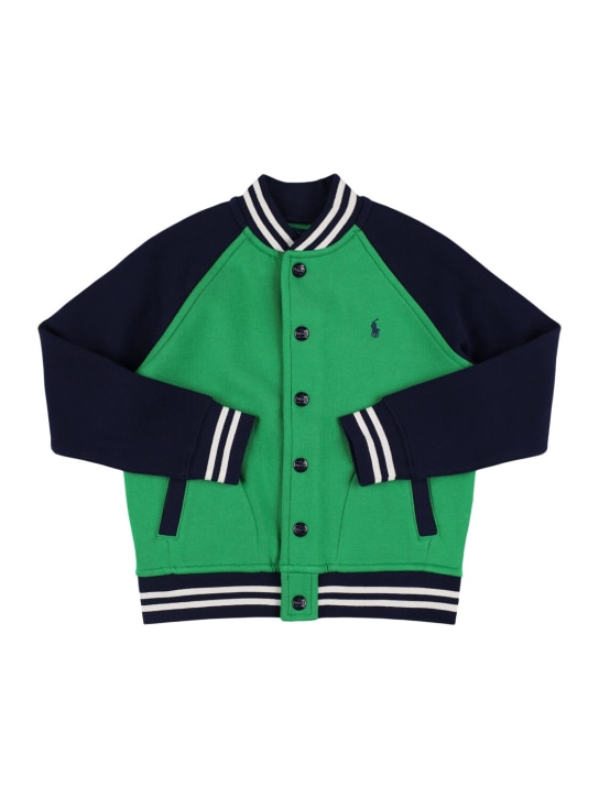 Ralph Lauren: Giacca varsity in misto cotone con logo - Verde/Blu - kids-boys_0 | Luisa Via Roma