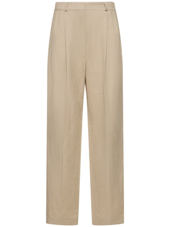 Toteme: Pleated tailored linen blend pants - Beige - women_0 | Luisa Via Roma