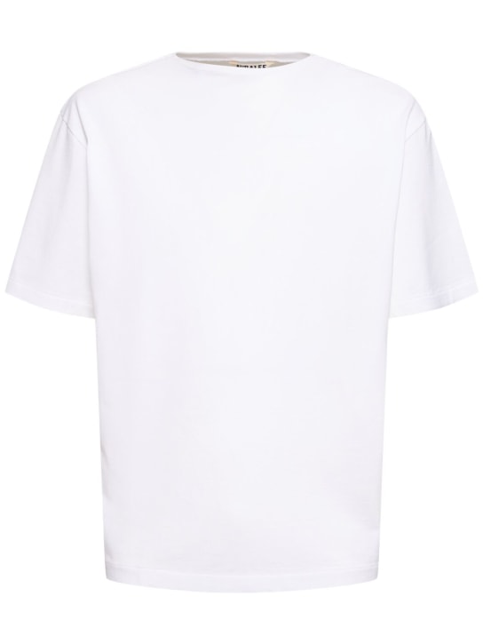 AURALEE: T-shirt in maglia di cotone - Bianco - men_0 | Luisa Via Roma