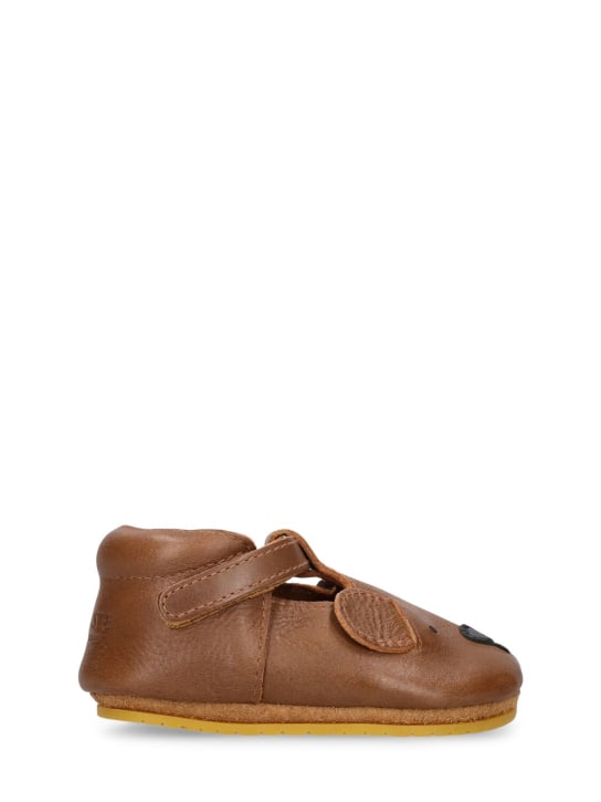 Donsje: Bear leather pre-walker shoes - Brown - kids-girls_0 | Luisa Via Roma