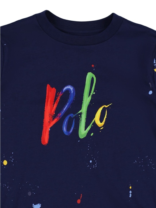 Ralph Lauren: T-shirt in jersey di cotone stampato - Nero/Multicolor - kids-boys_1 | Luisa Via Roma