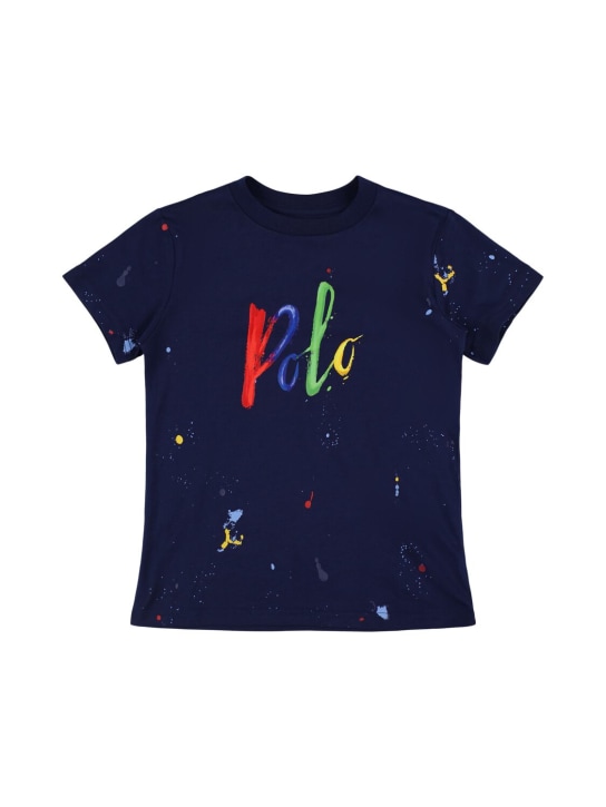 Ralph Lauren: T-shirt in jersey di cotone stampato - Nero/Multicolor - kids-boys_0 | Luisa Via Roma