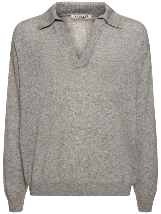 AURALEE: 真丝&羊绒针织POLO衫 - 灰色 - men_0 | Luisa Via Roma