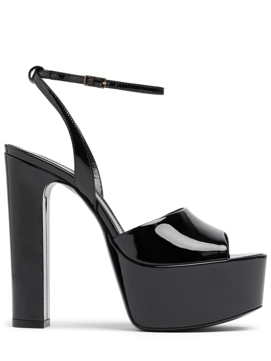 Saint Laurent: 95mm Jodie leather platform sandals - Black - women_0 | Luisa Via Roma