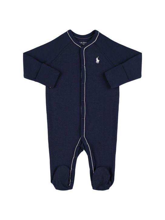 Polo Ralph Lauren: Barboteuse en coton à logo brodé - Bleu Foncé - kids-boys_0 | Luisa Via Roma