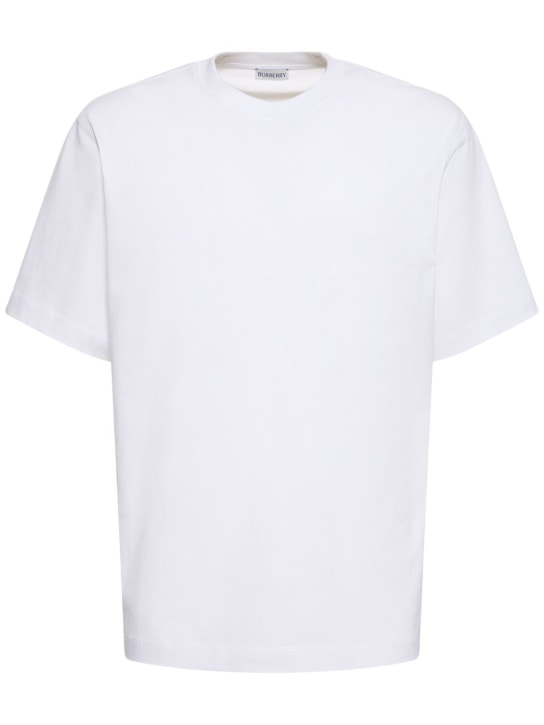 Burberry: T-shirt in cotone con stampa - Bianco - men_0 | Luisa Via Roma