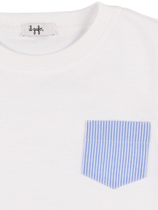 Il Gufo: コットンジャージーTシャツ＆シアサッカーショートパンツ - ホワイト/ブルー - kids-boys_1 | Luisa Via Roma