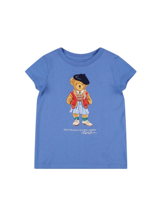 Ralph Lauren: T-shirt en jersey de coton imprimé - Bleu - kids-girls_0 | Luisa Via Roma