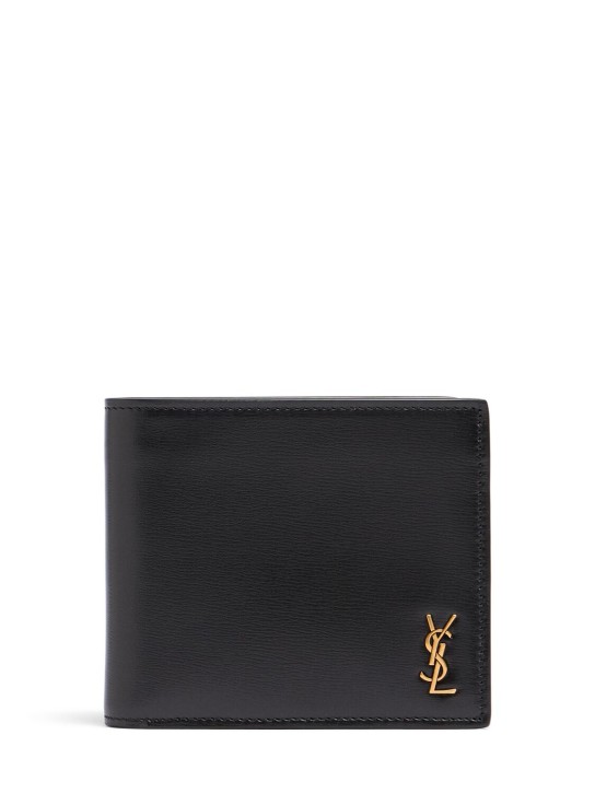 Saint Laurent: Tiny monogram leather wallet - Black - men_0 | Luisa Via Roma