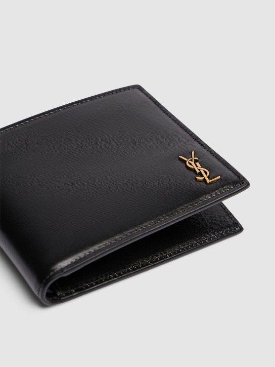 Saint Laurent: Tiny monogram leather wallet - Black - men_1 | Luisa Via Roma