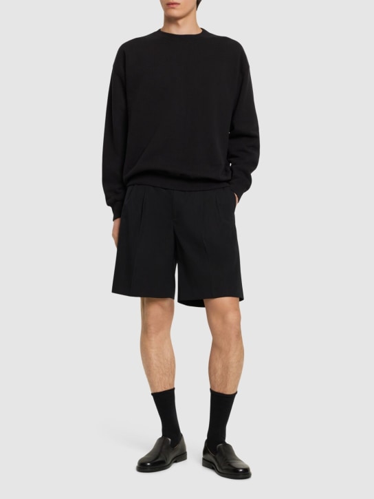 AURALEE: Wool gabardine wide shorts - Black - men_1 | Luisa Via Roma