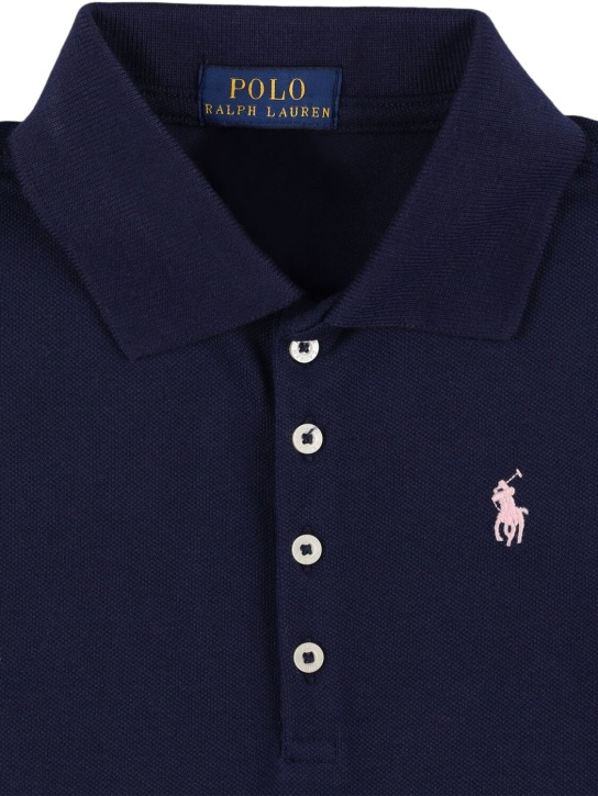 Polo Ralph Lauren: Robe polo en piqué de coton mélangé - Bleu Foncé - kids-girls_1 | Luisa Via Roma