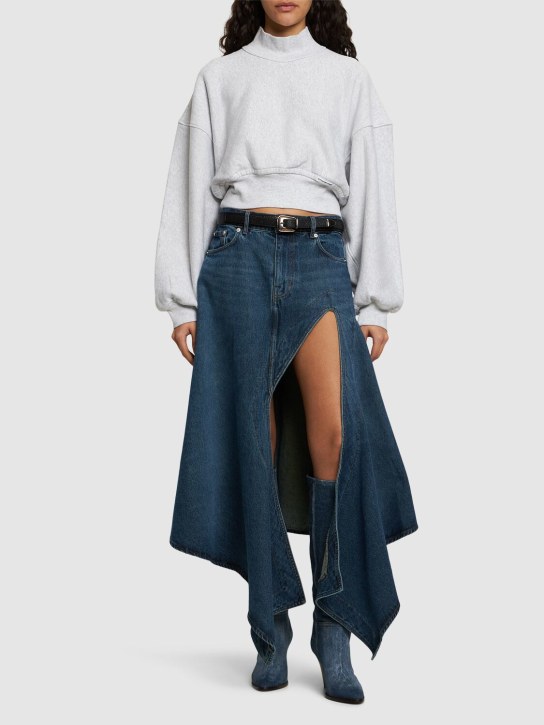 Y/PROJECT: Denim asymmetric slit midi skirt - Blue - women_1 | Luisa Via Roma