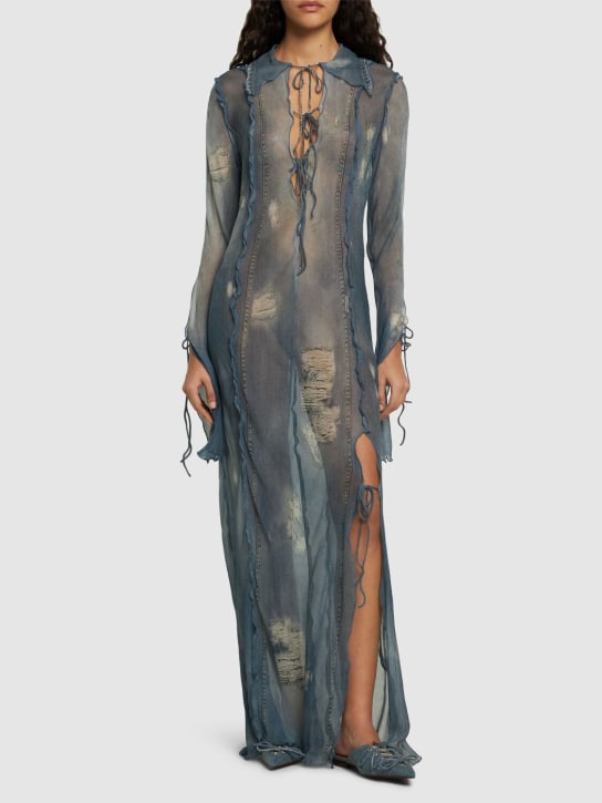 Acne Studios: Printed satin denim effect long dress - Açık Mavi - women_1 | Luisa Via Roma